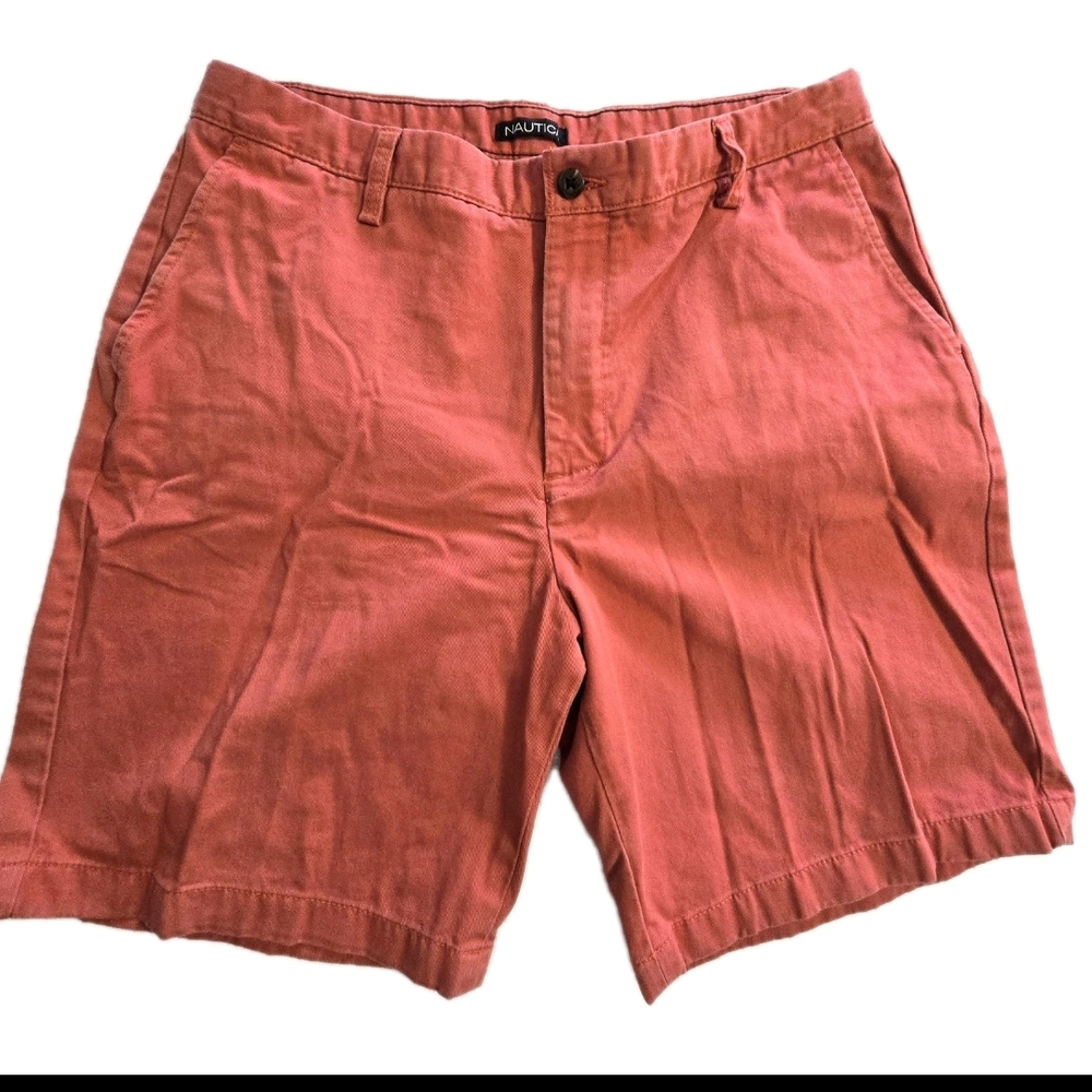 Nautica Chino Coral Shorts Flat Front Summer Classic Fit Cotton Melon Casual